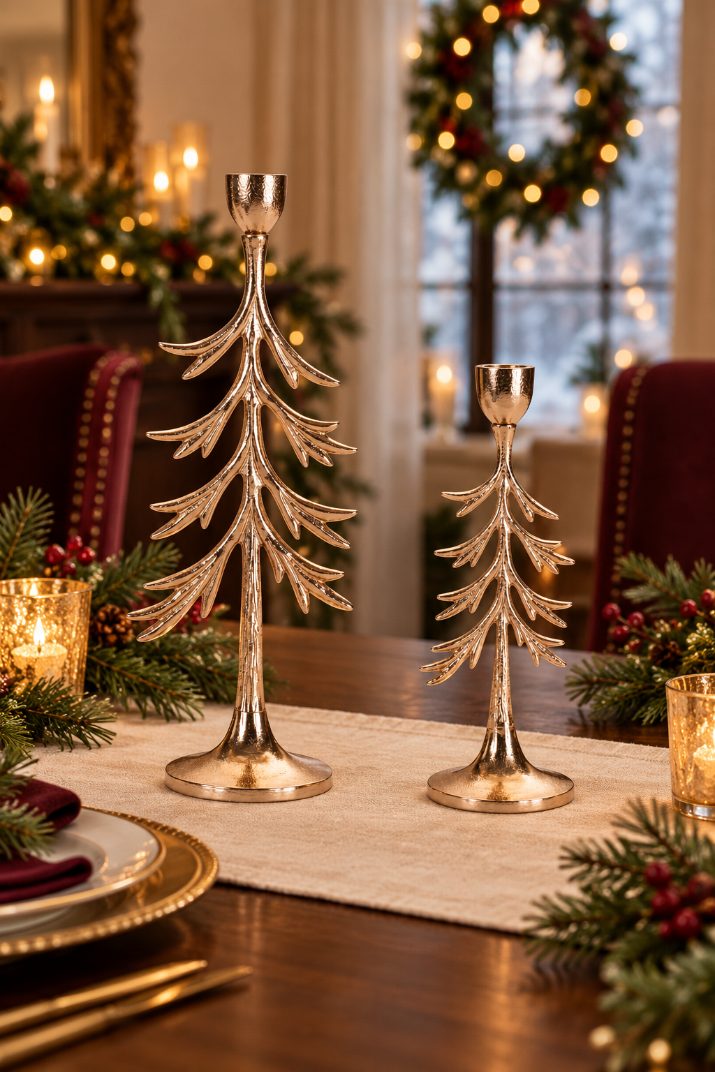 Golden Evergreen Tree Candle Holder – 9.25″ or 13″