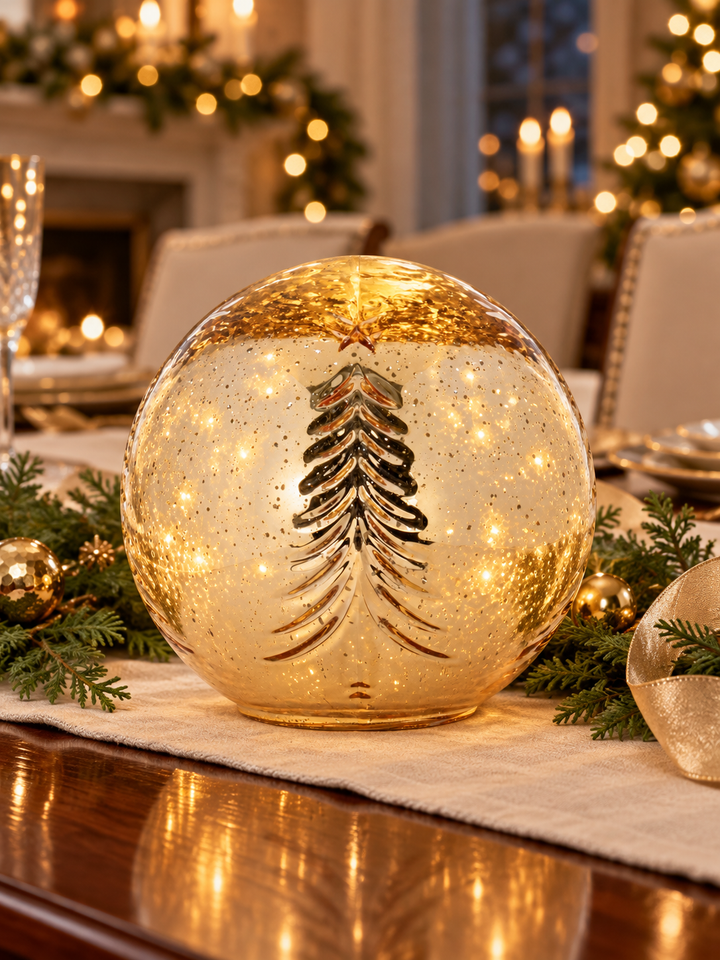 Gilded Evergreen LED Glass Globe