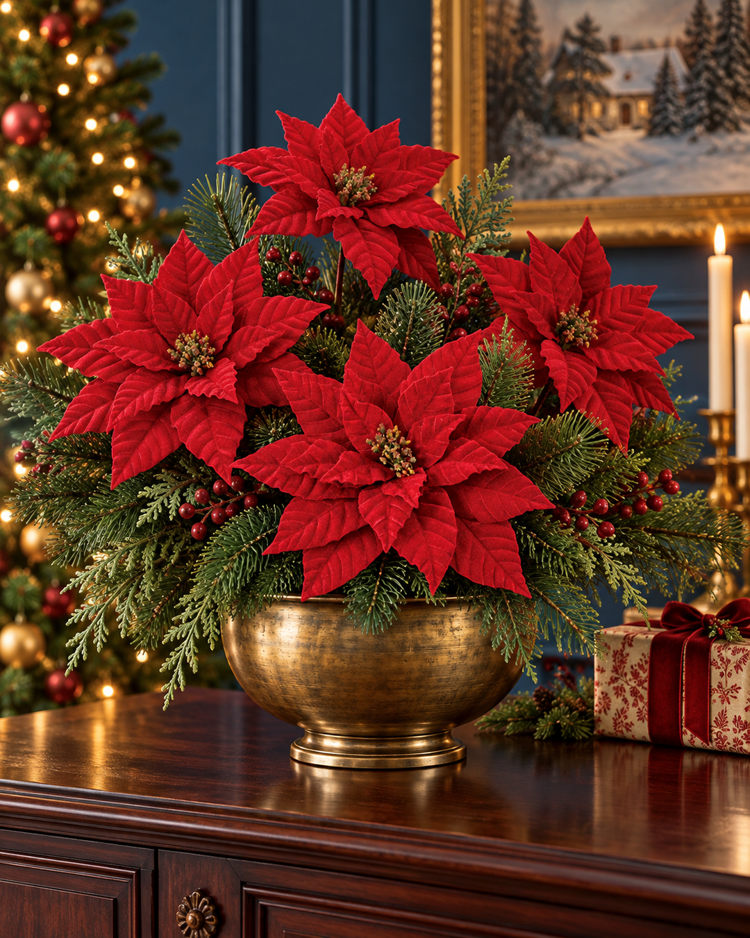 Classic Red Poinsettia Stem – 22″