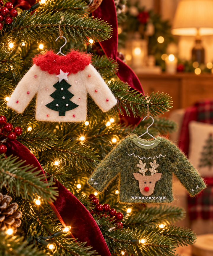 Cozy Christmas Sweater Ornament – 5″, Two Designs
