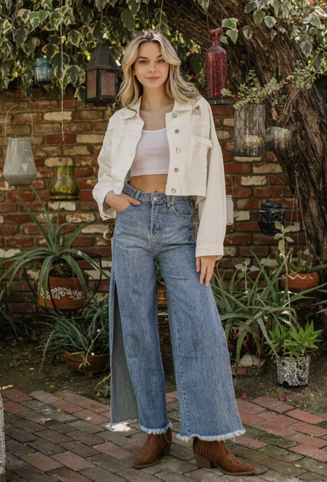 Denim Rhinestone Fringe Jacket