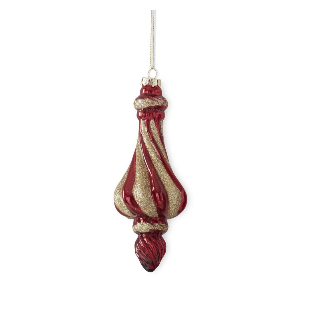 Ruby & Gold Swirl Glass Finial Ornaments