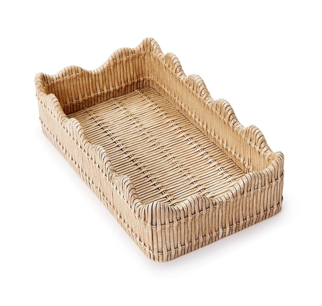 Scalloped Rattan Napkin & Flatware Caddy