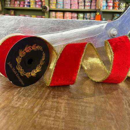 John Mark Enterprises: Red Velvet Gilded Edge Ribbon