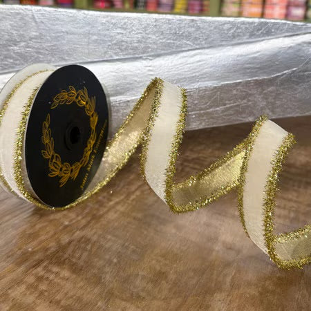 John Mark Enterprises: Ivory & Gold Tinsel Edge Ribbon