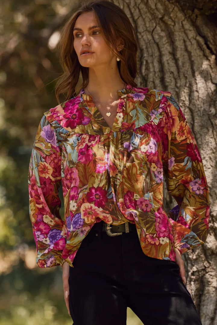 Wild Bloom Satin Blouse