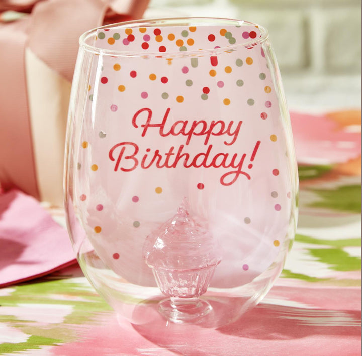 Happy Birthday Stemless Wine Glass