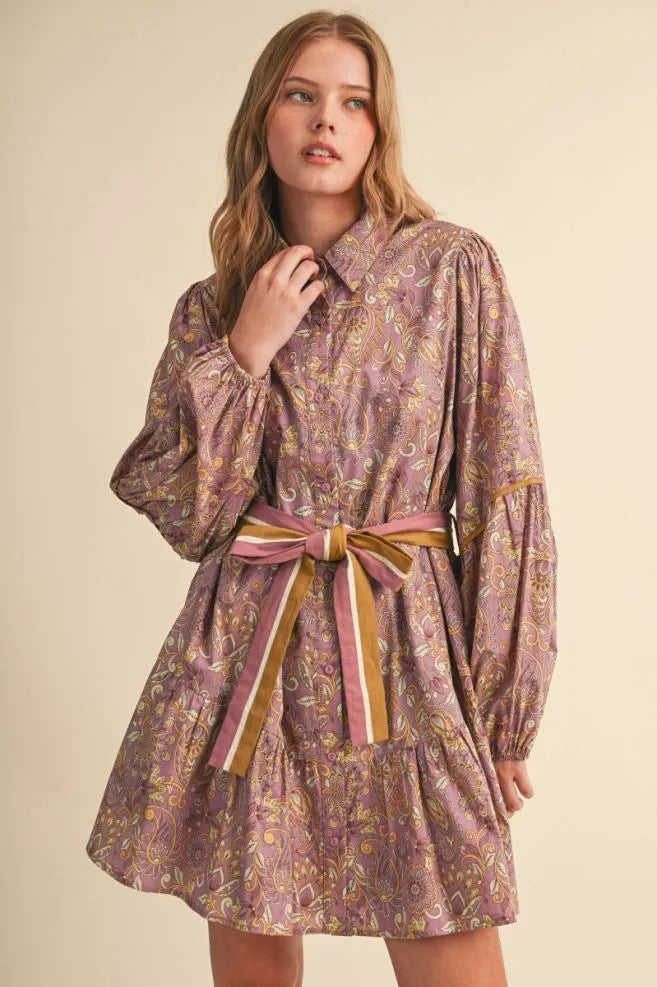 Mulberry Paisley Tie-Waist Dress