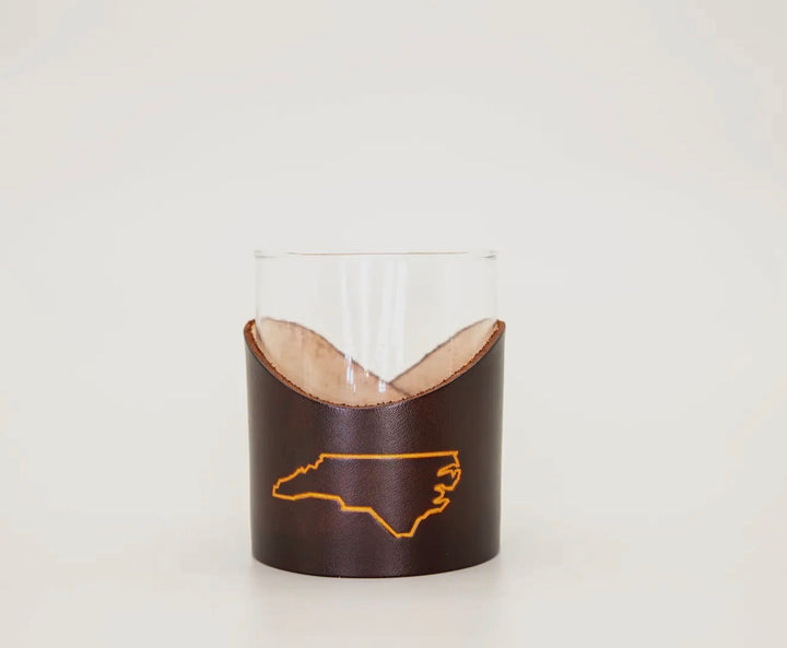 Lowball Glass with Genuine Leather Holder