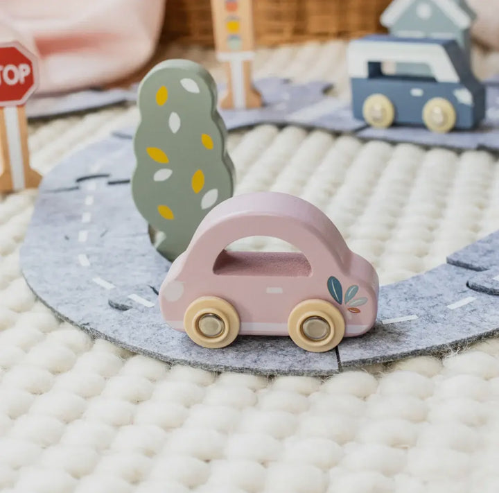 Little Town Felt Road & Wooden Car Playset