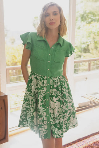 Green Floral Collared Dress