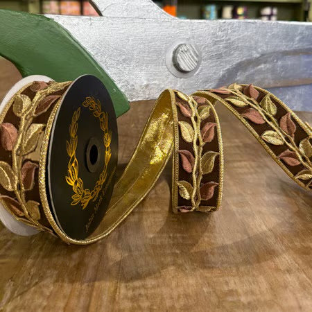 John Mark Enterprises: Embroidered Laurel Velvet Ribbon