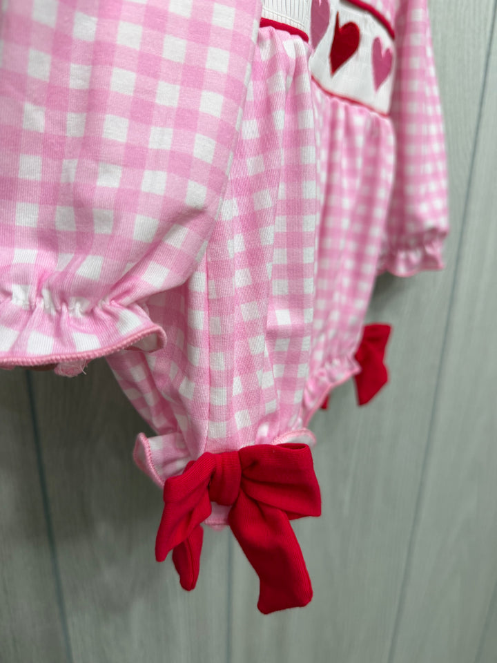 Heart Embroidered Plaid Baby Romper