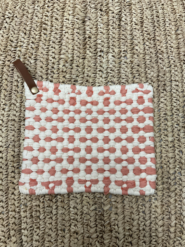 Cotton Crocheted Pot Holder with Leather Strap
