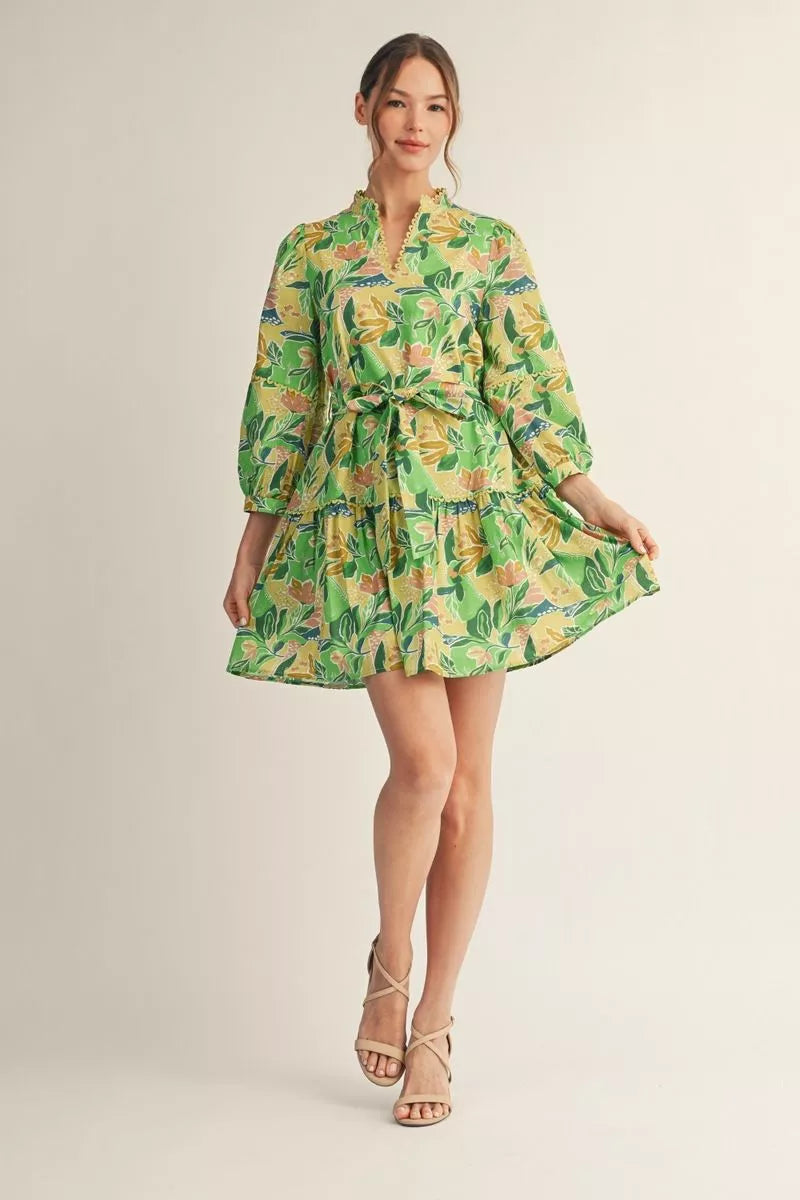 Verdant Garden Tie-Waist Dress