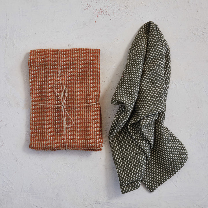 Autumn Houndstooth Dish Towel Set – Rust & Green (Set of 2)