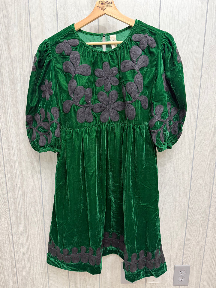 Emerald Eve Embroidered Velvet Dress