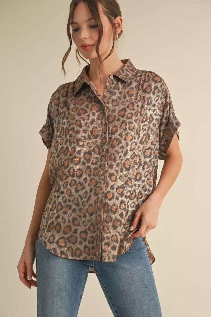Wild Grace Leopard Button-Down Top