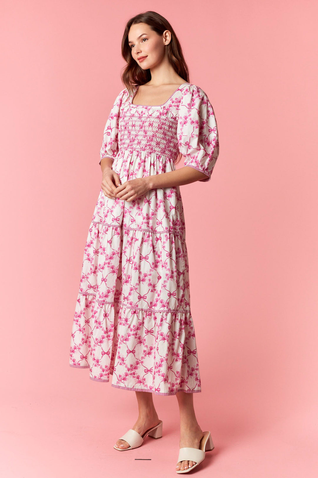 Pink Bow Garden Midi Dress