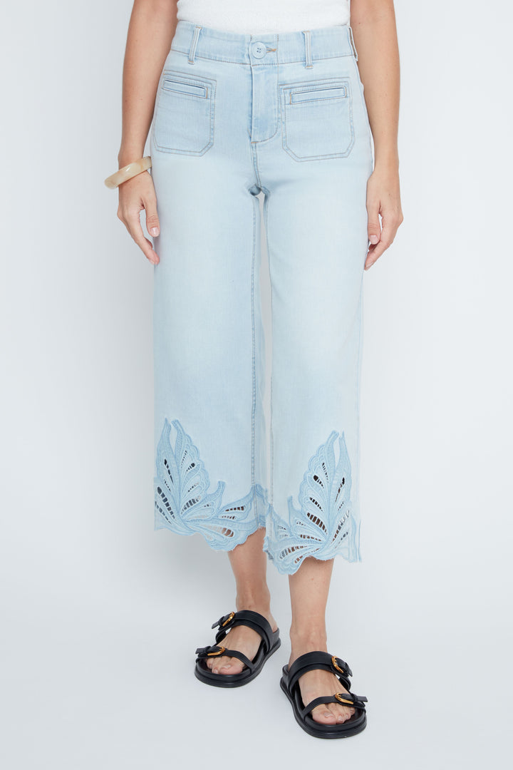 Azure Lace Whisper Cropped Denim