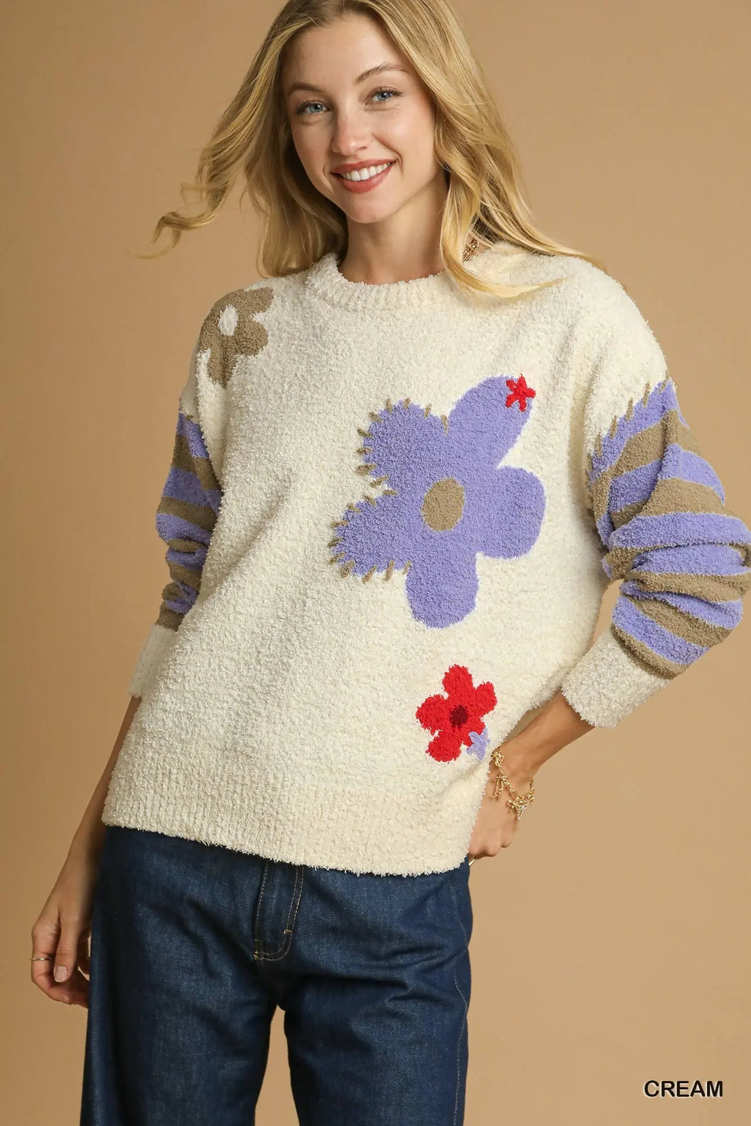 Flower Power Striped Sleeve Sweater
