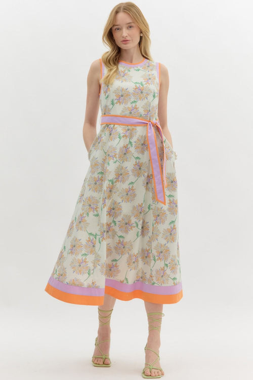 Orange Floral Midi Dress