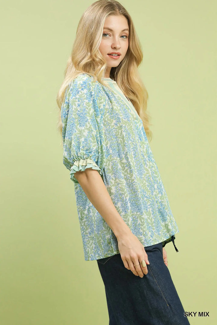 Wisteria Garden Puff Sleeve Top