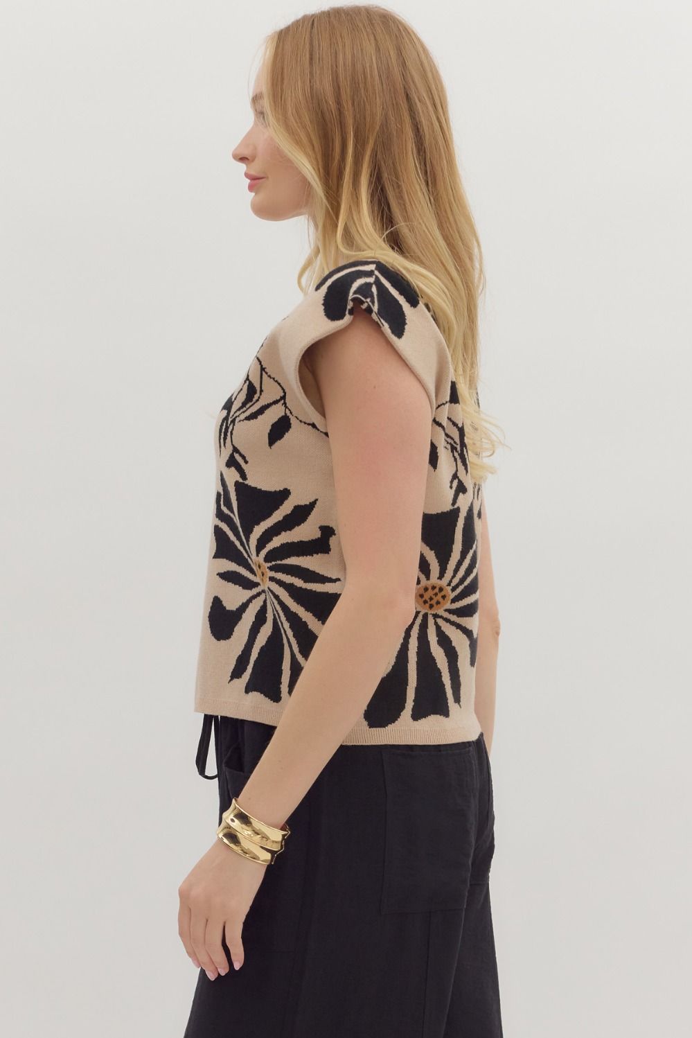 Botanical Knit Mock Neck Sweater Vest