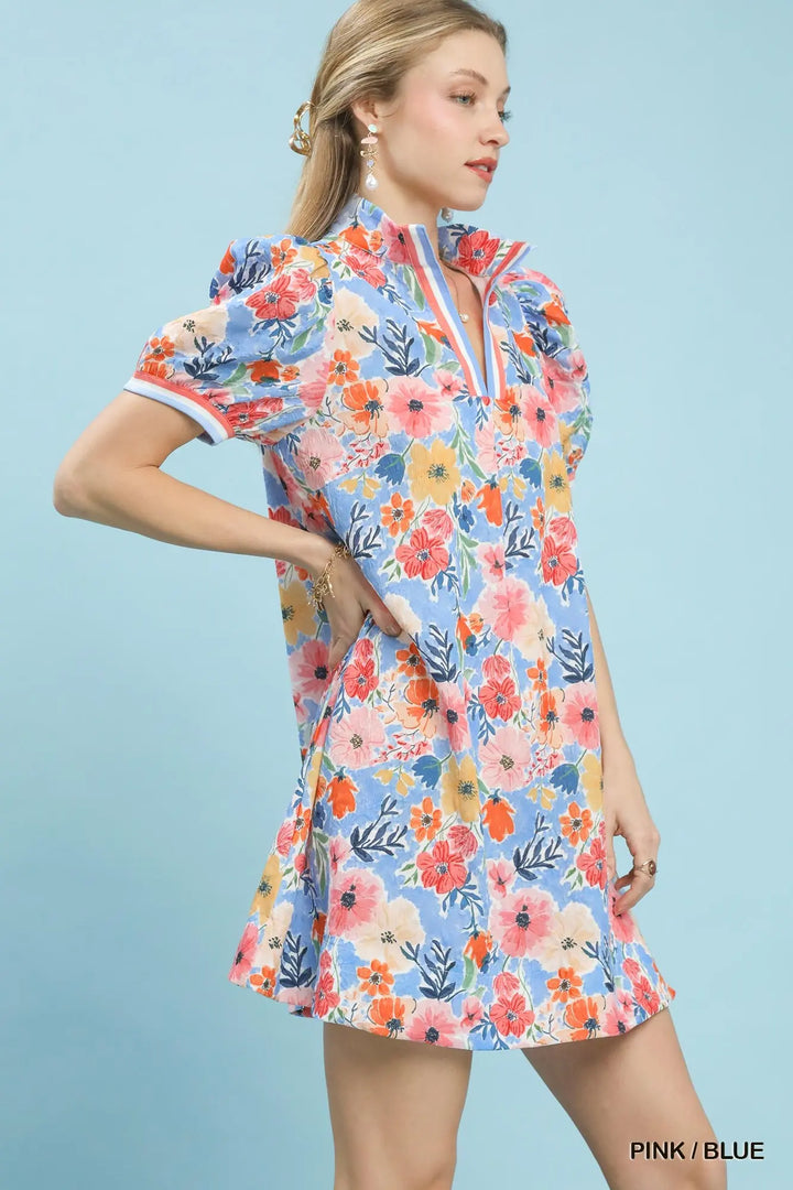 Summer Bloom Contrast Trim Mini Dress