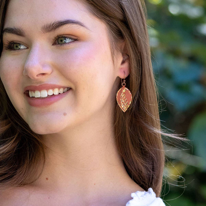 Patina Engraved Copper Earrings