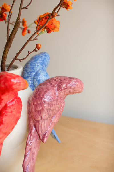 Tropical Parrot Ceramic Vase