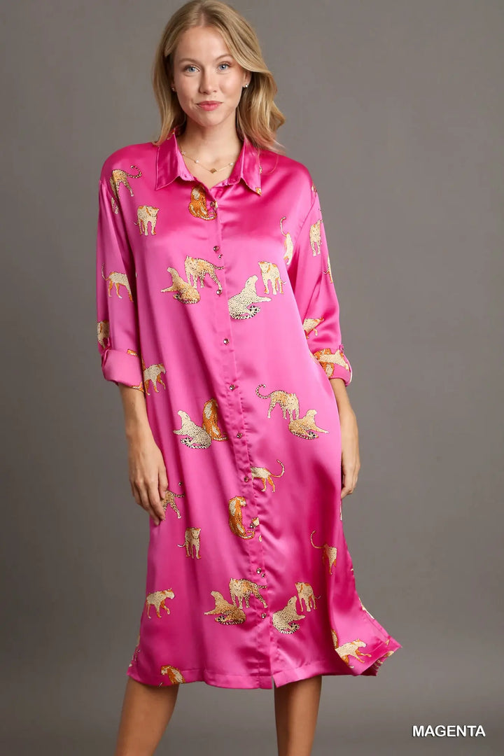 Magenta Tiger Button Up Dress