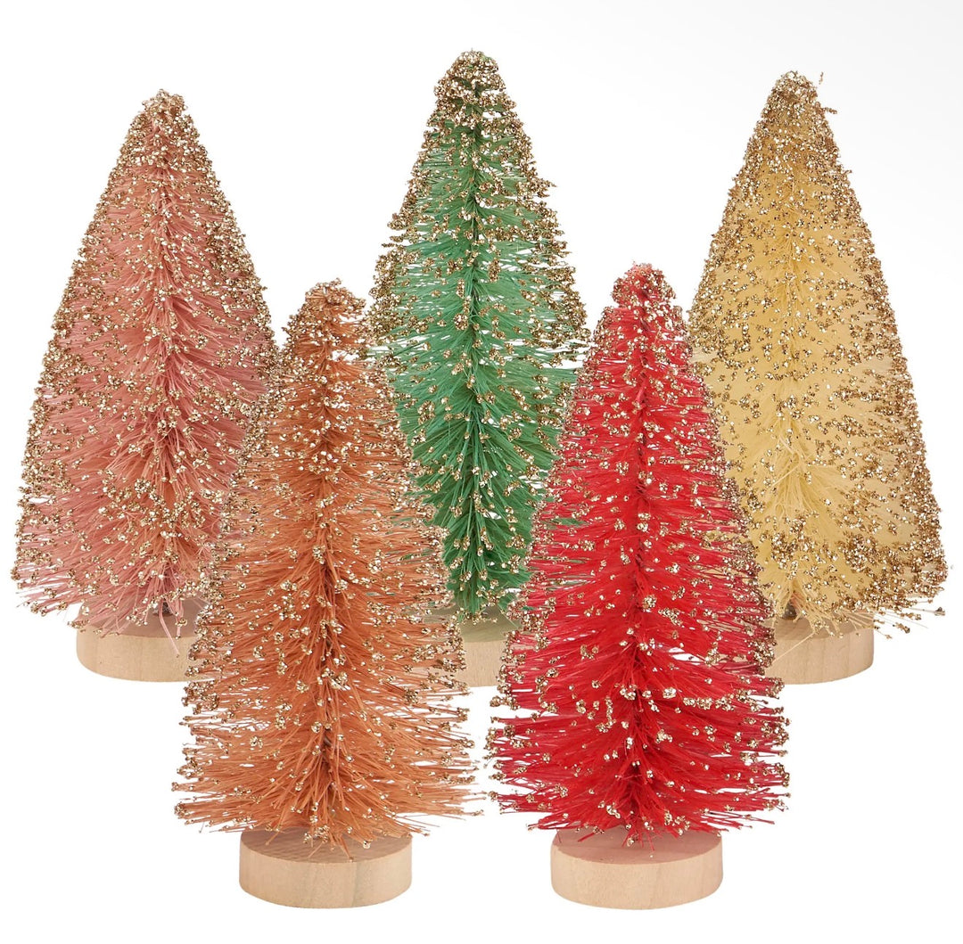 Gold Glitter Bottle Brush Christmas Trees