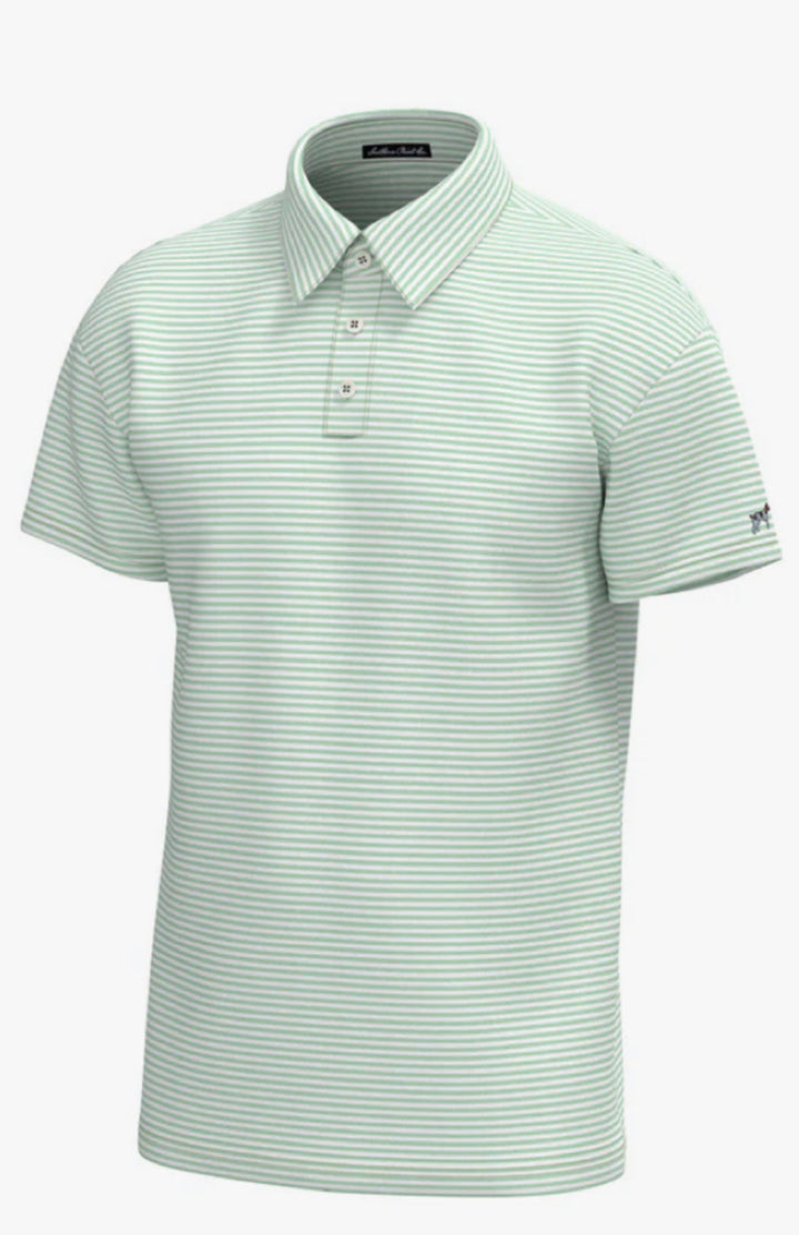 Morgan Stripe Performance Polo - Spring Green & White