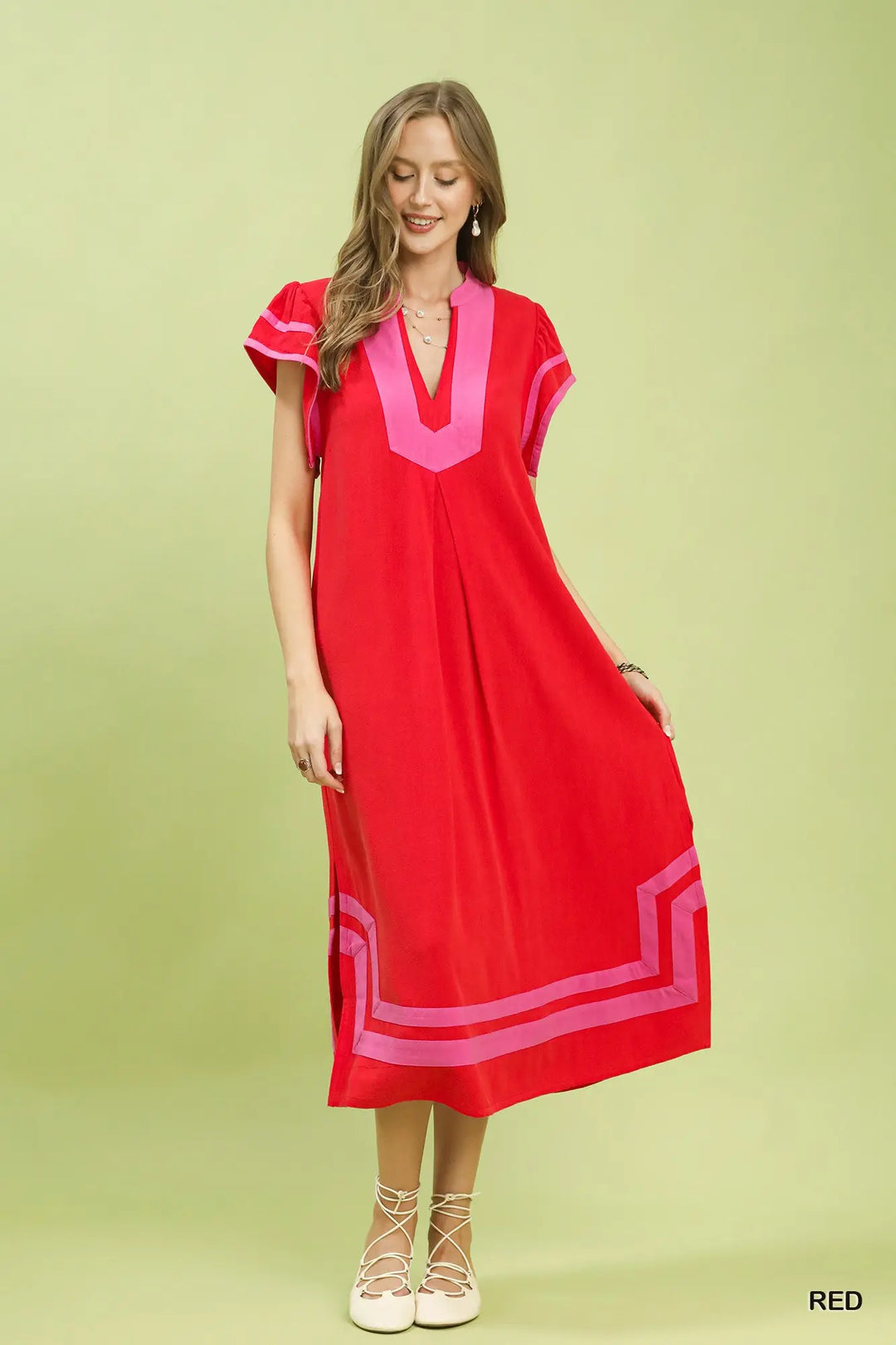 Color Pop Contrast Midi Dress
