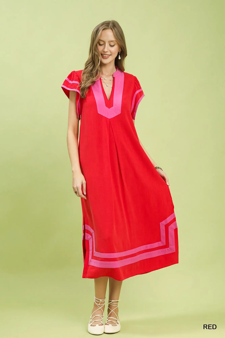 Color Pop Contrast Midi Dress