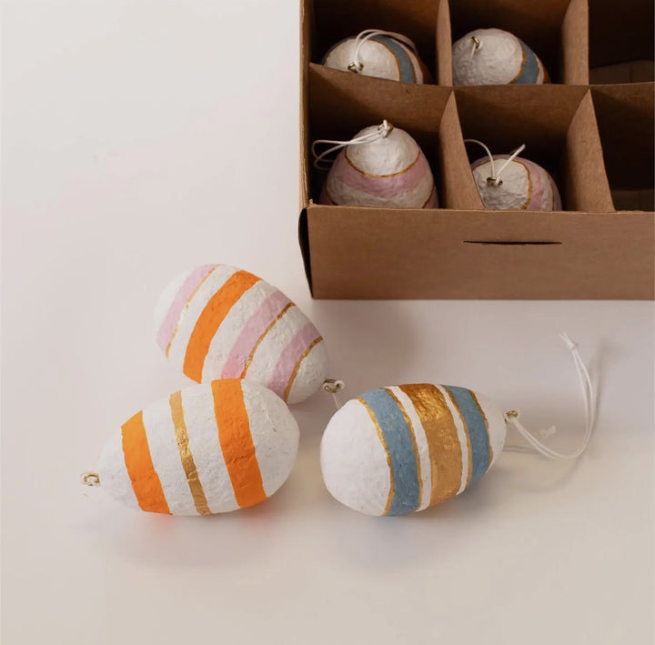 Hand-Painted Papier-Mâché Easter Egg Ornaments