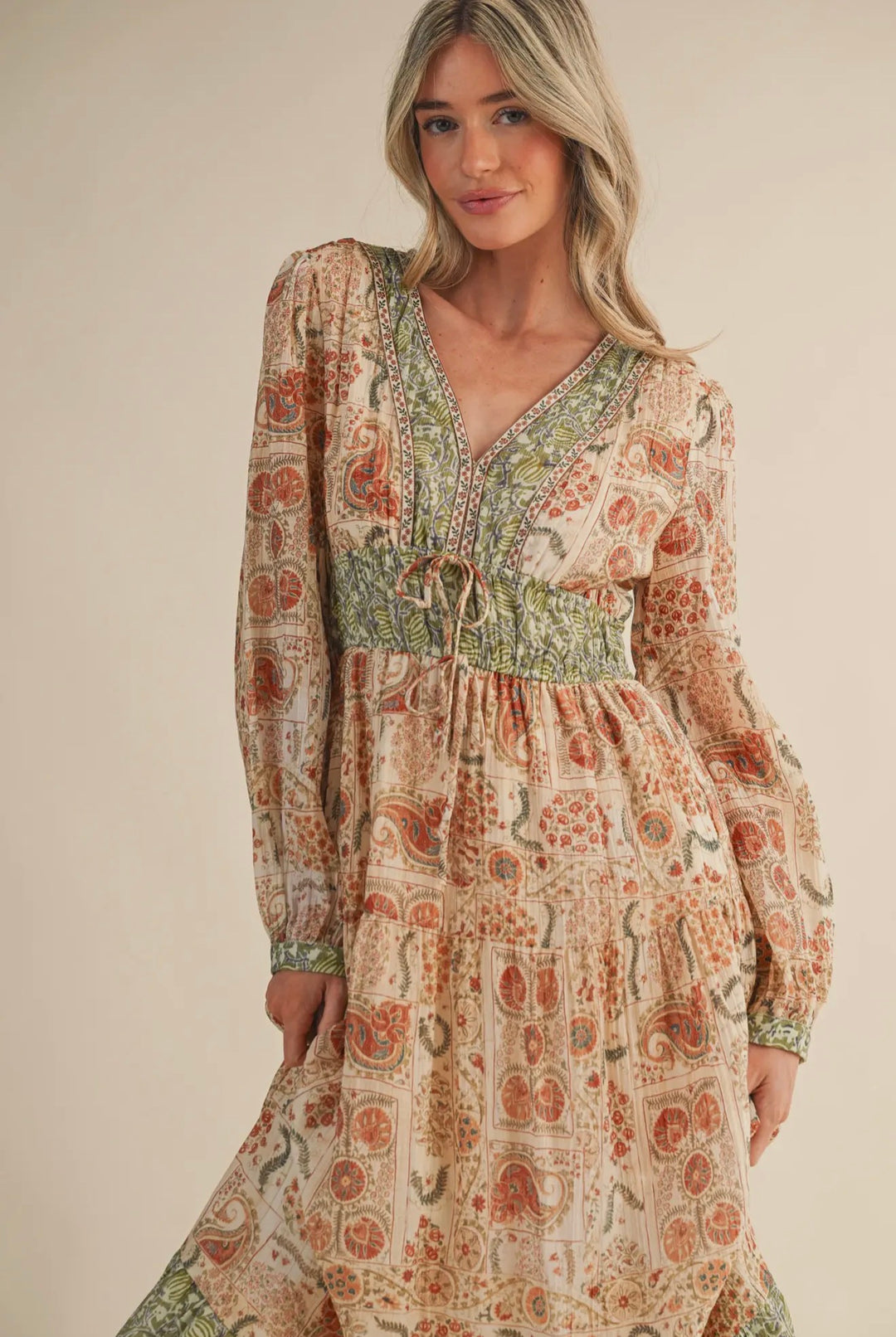 Sage & Saffron Boho Midi Dress