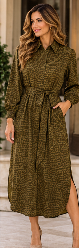 The Arden Olive Animal Print Midi Dress