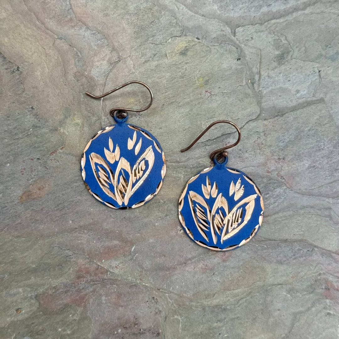 Patina Engraved Copper Earrings
