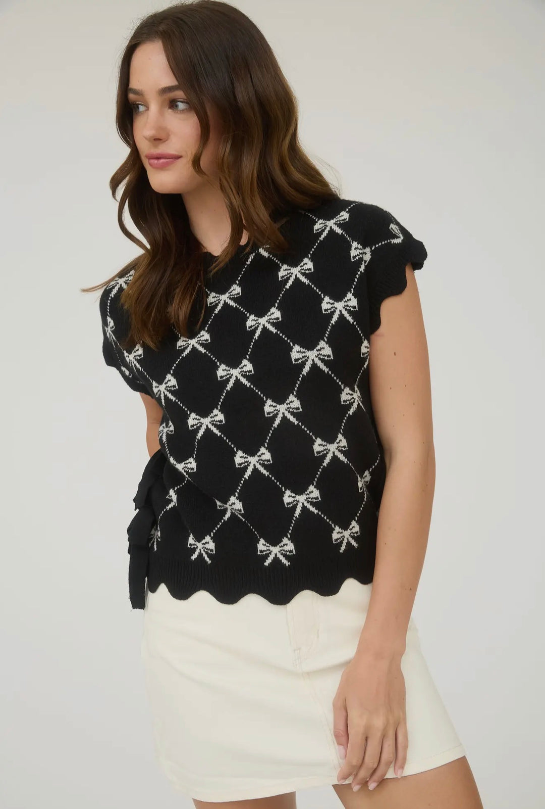 Sweet Ribbon Lattice Knit Top