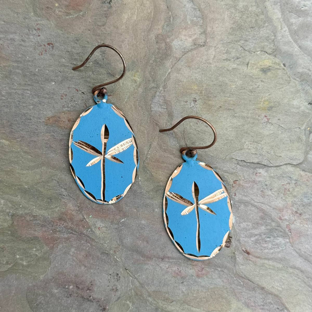 Patina Engraved Copper Earrings