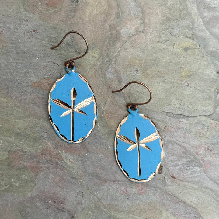 Patina Engraved Copper Earrings