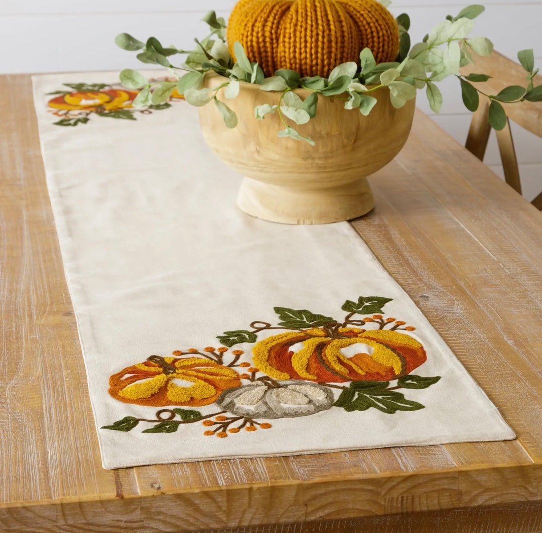 Harvest Pumpkin Embroidered Table Runner