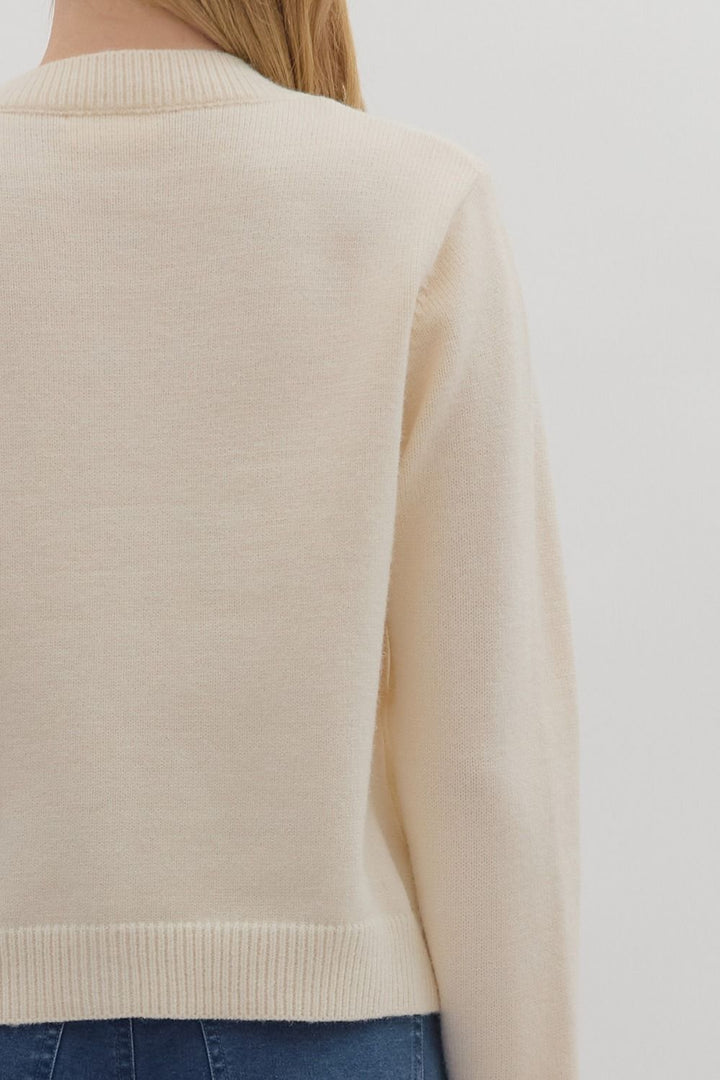 Plaid Trim Button Sweater