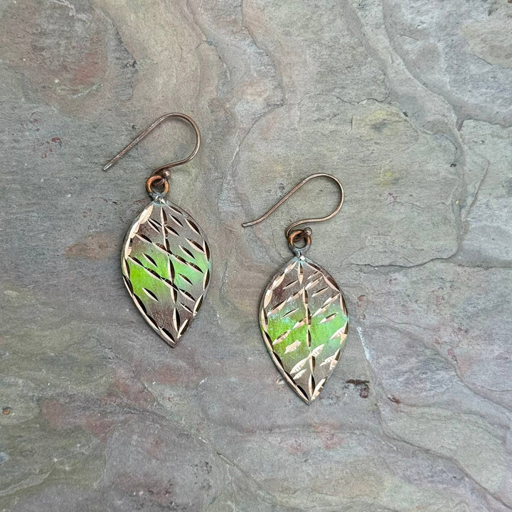 Patina Engraved Copper Earrings