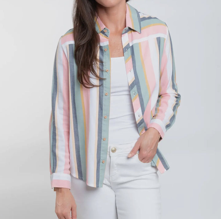 Long Sleeve Summer Stripe Button Up Top