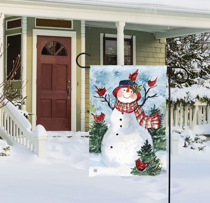 Cardinal Cheer Snowman Garden Flag