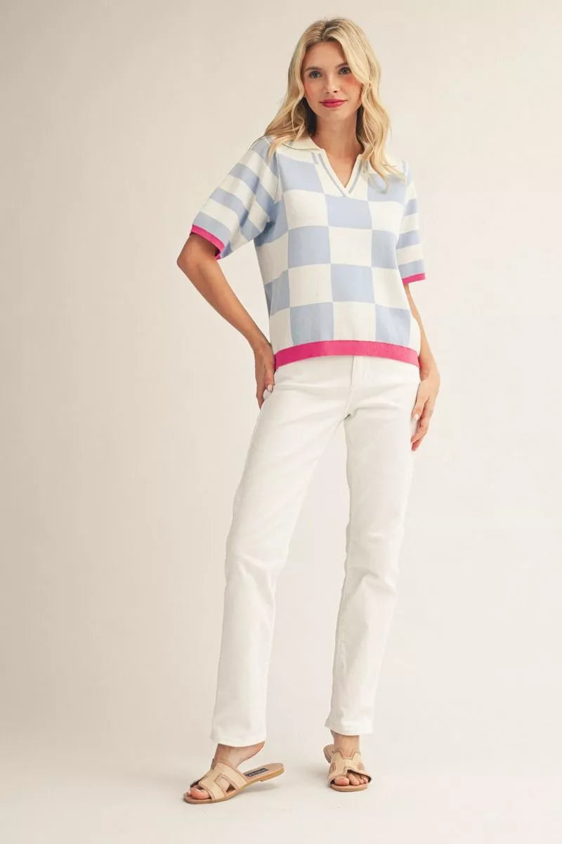 The Harper Checkered Knit Top