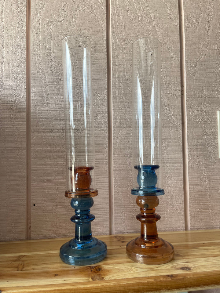 Glass Blue/Brown Candle Holders